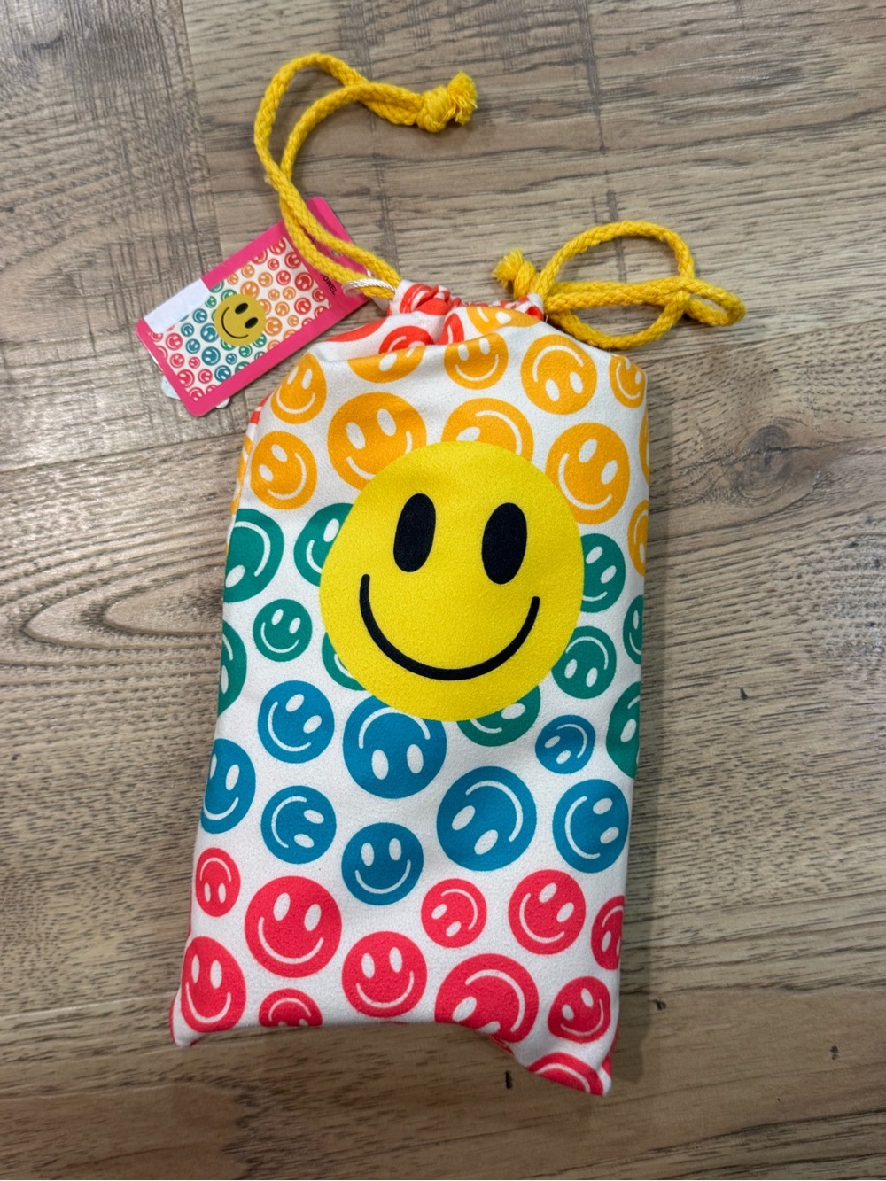 Katydid Yellow Multicolor Smiley Drawstring Pouch